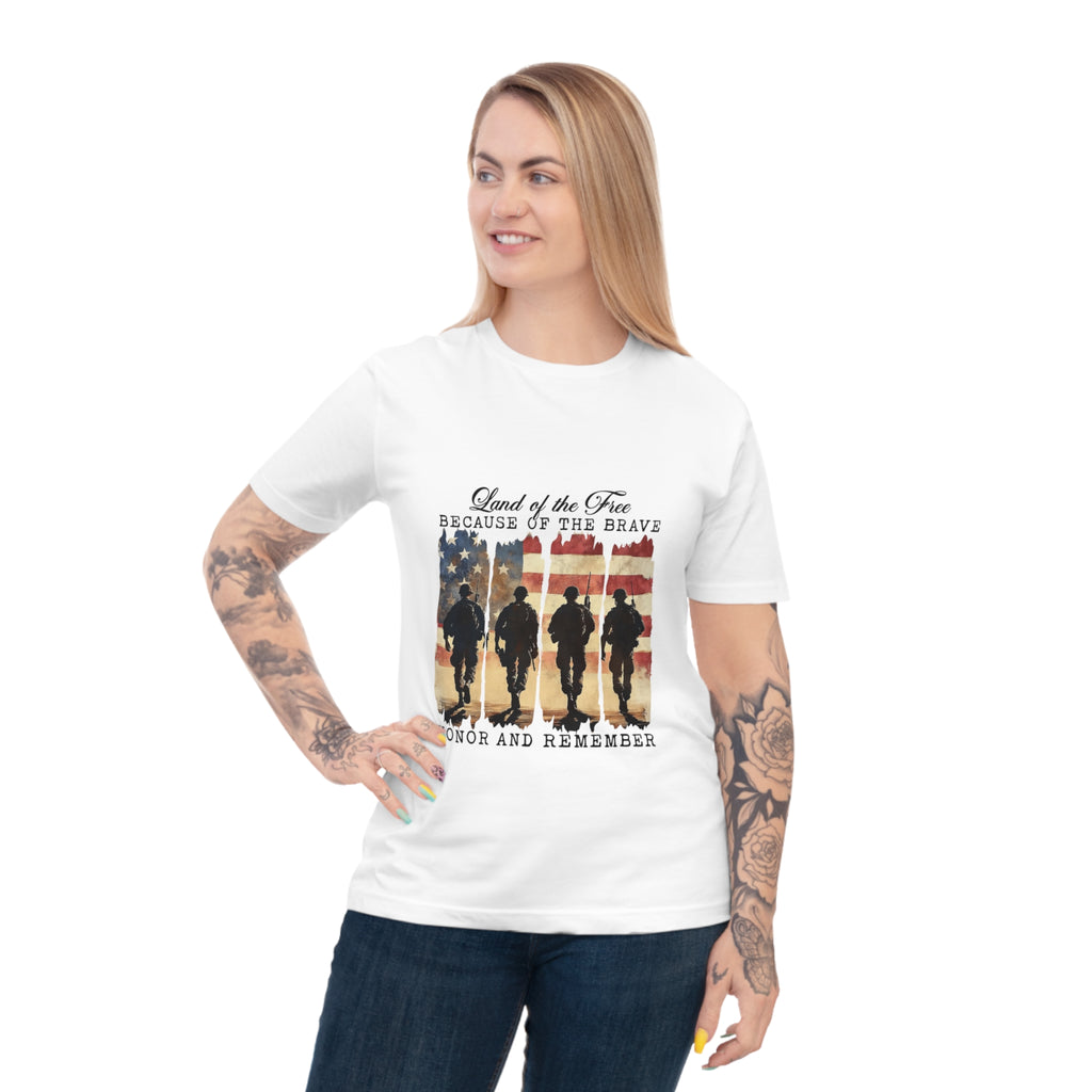 Patriotic T-Shirt - "Land of the Free Because of the Brave" Honor & Remember Military Tee