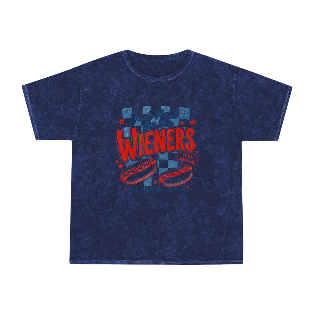 Just Here for the Wieners Mineral Wash T‑Shirt — Funny Hot Dog BBQ Tee