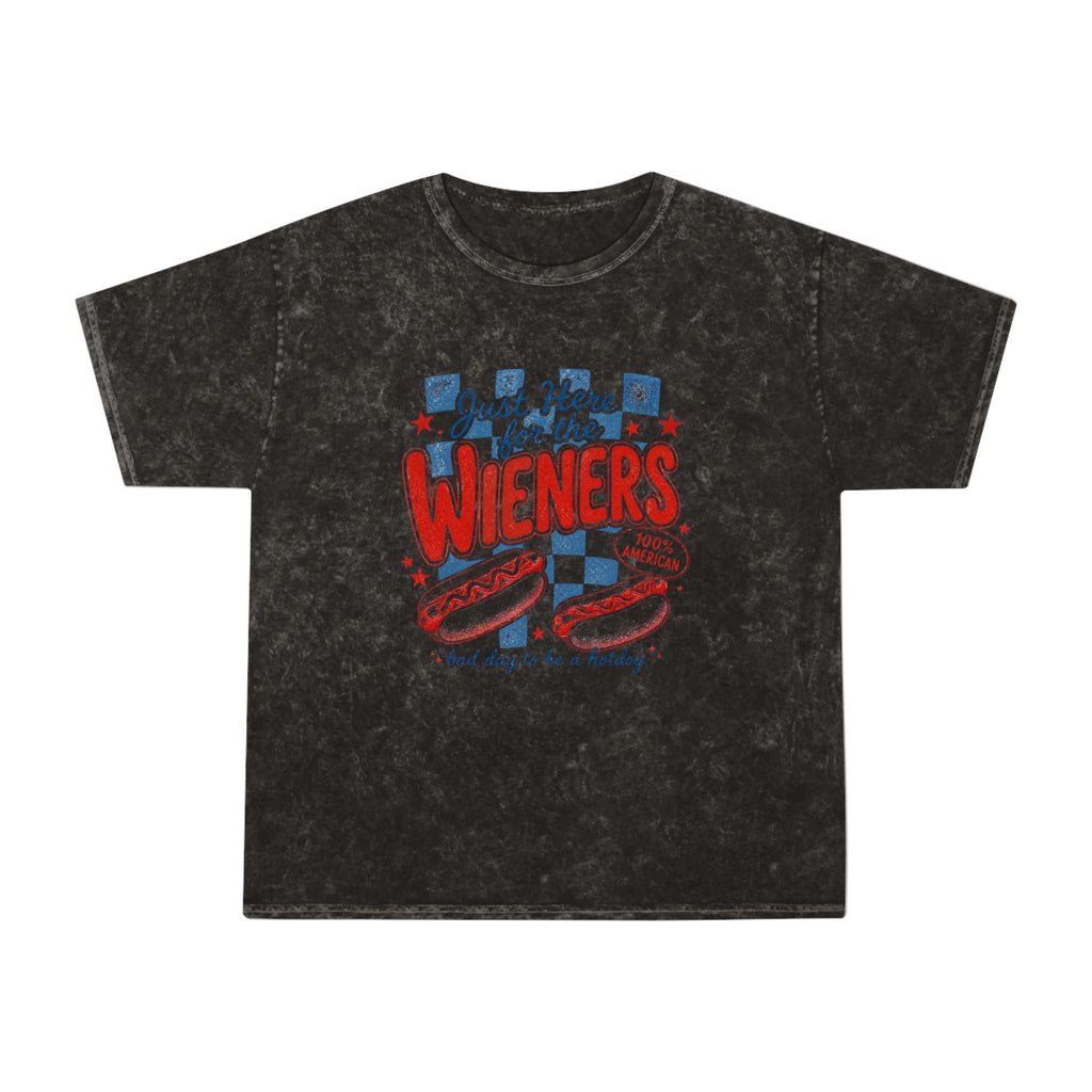 Just Here for the Wieners Mineral Wash T‑Shirt — Funny Hot Dog BBQ Tee