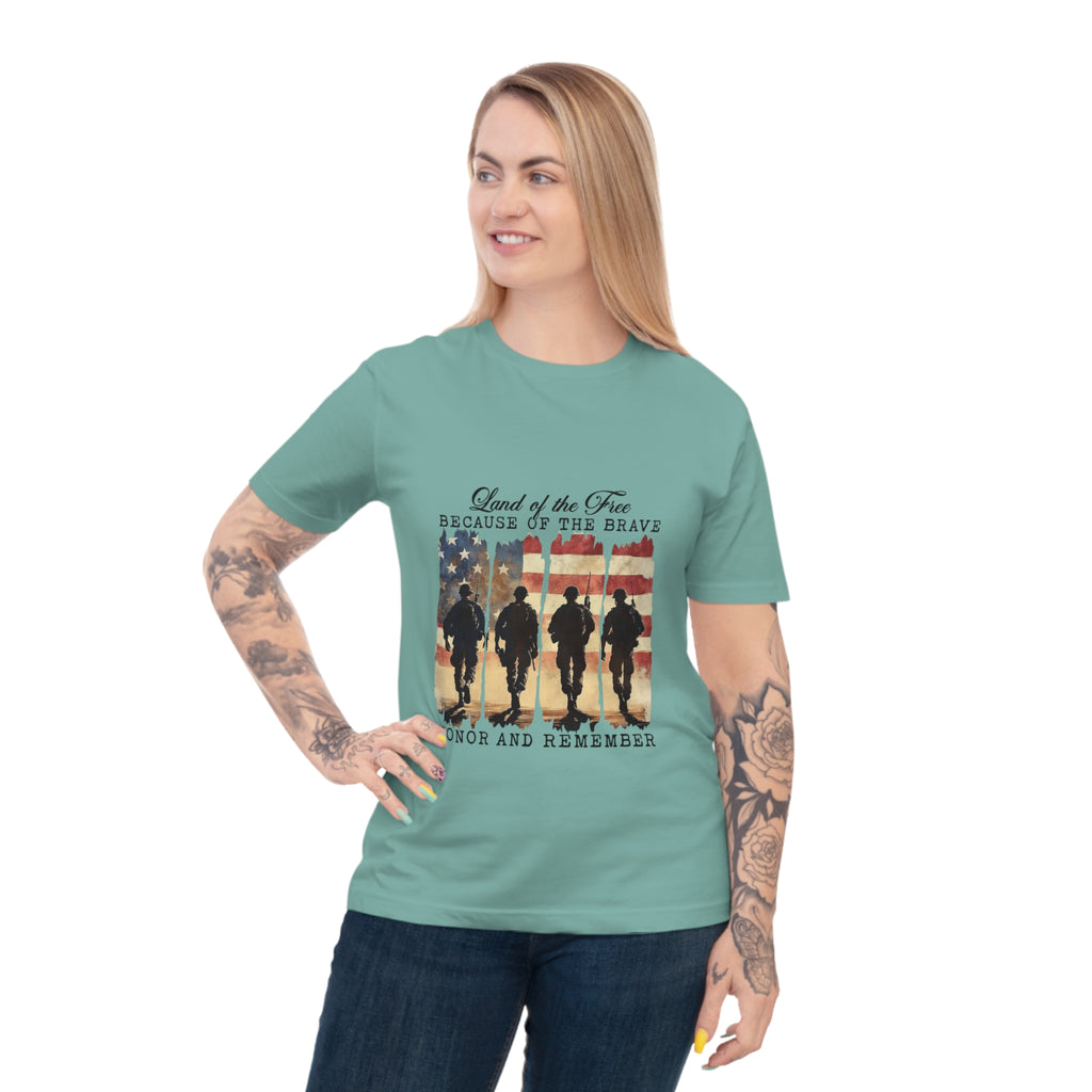 Patriotic T-Shirt - "Land of the Free Because of the Brave" Honor & Remember Military Tee