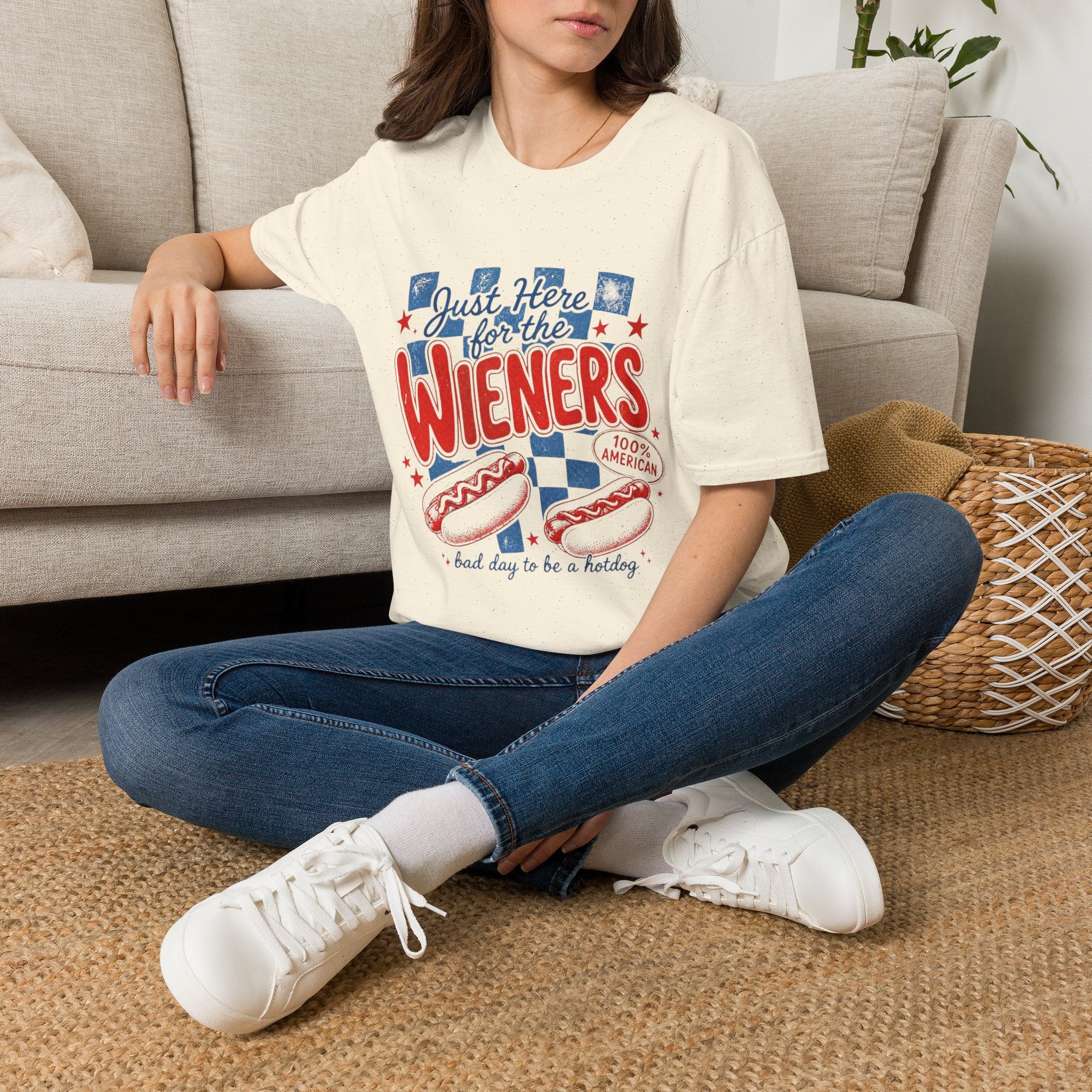 Just Here for the Wieners T-Shirt — Funny BBQ Hot Dog Patriotic Tee