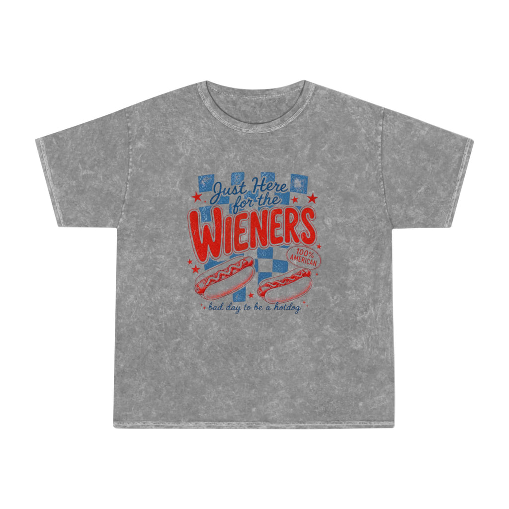 Just Here for the Wieners Mineral Wash T‑Shirt — Funny Hot Dog BBQ Tee